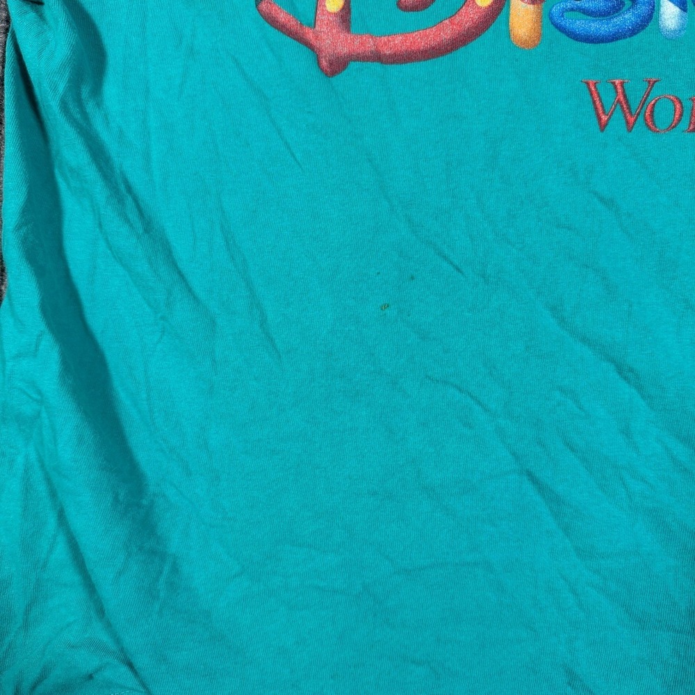 Vintage Walt Disney World Mickey Character Letter Spell Out Teal Graphic Tee Y2K - Picture 3 of 8